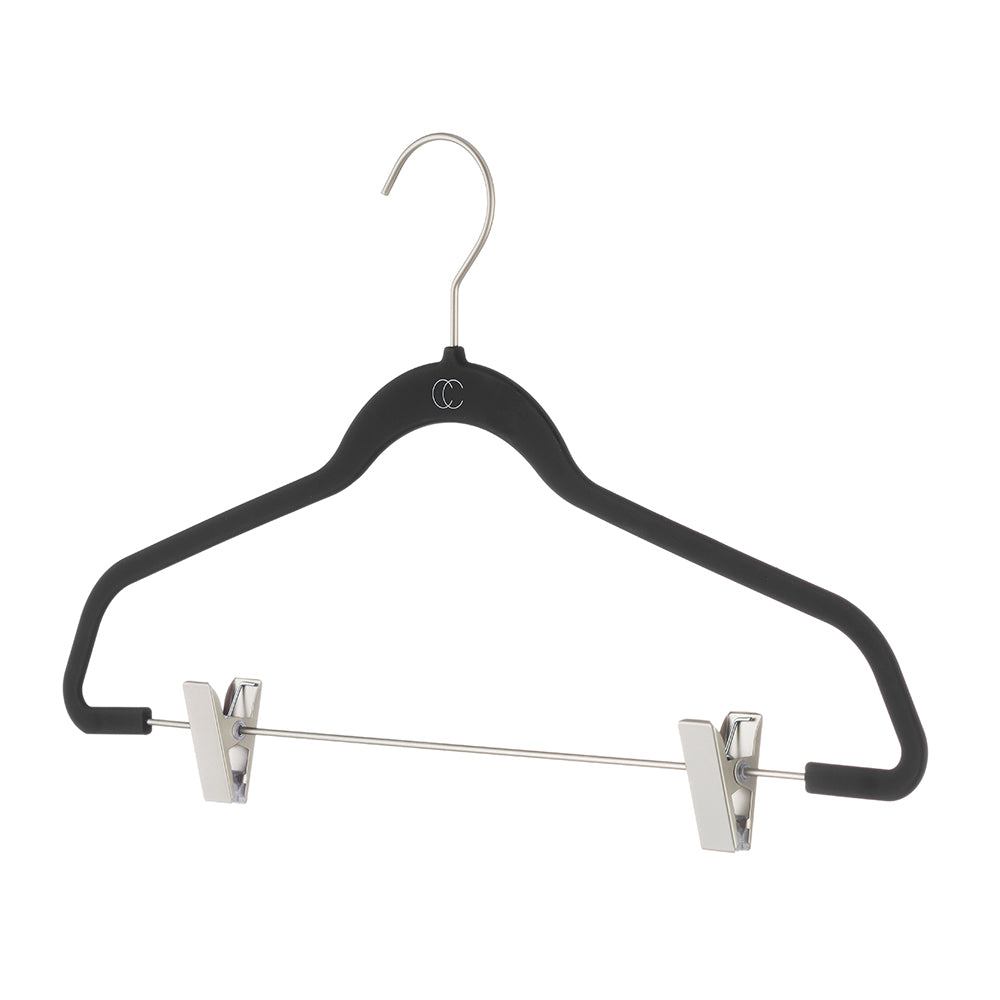 Space Saving Collection Plastic Non-Slip Hangers with Clips for Suit/Coat California Closets Black 50
