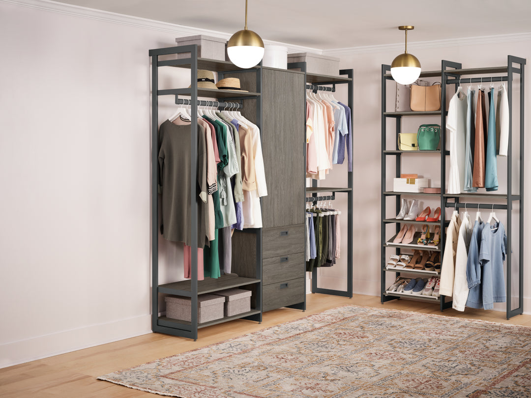 Free-Standing Closet Organizer with 6 Storage Shelves and Hanging
